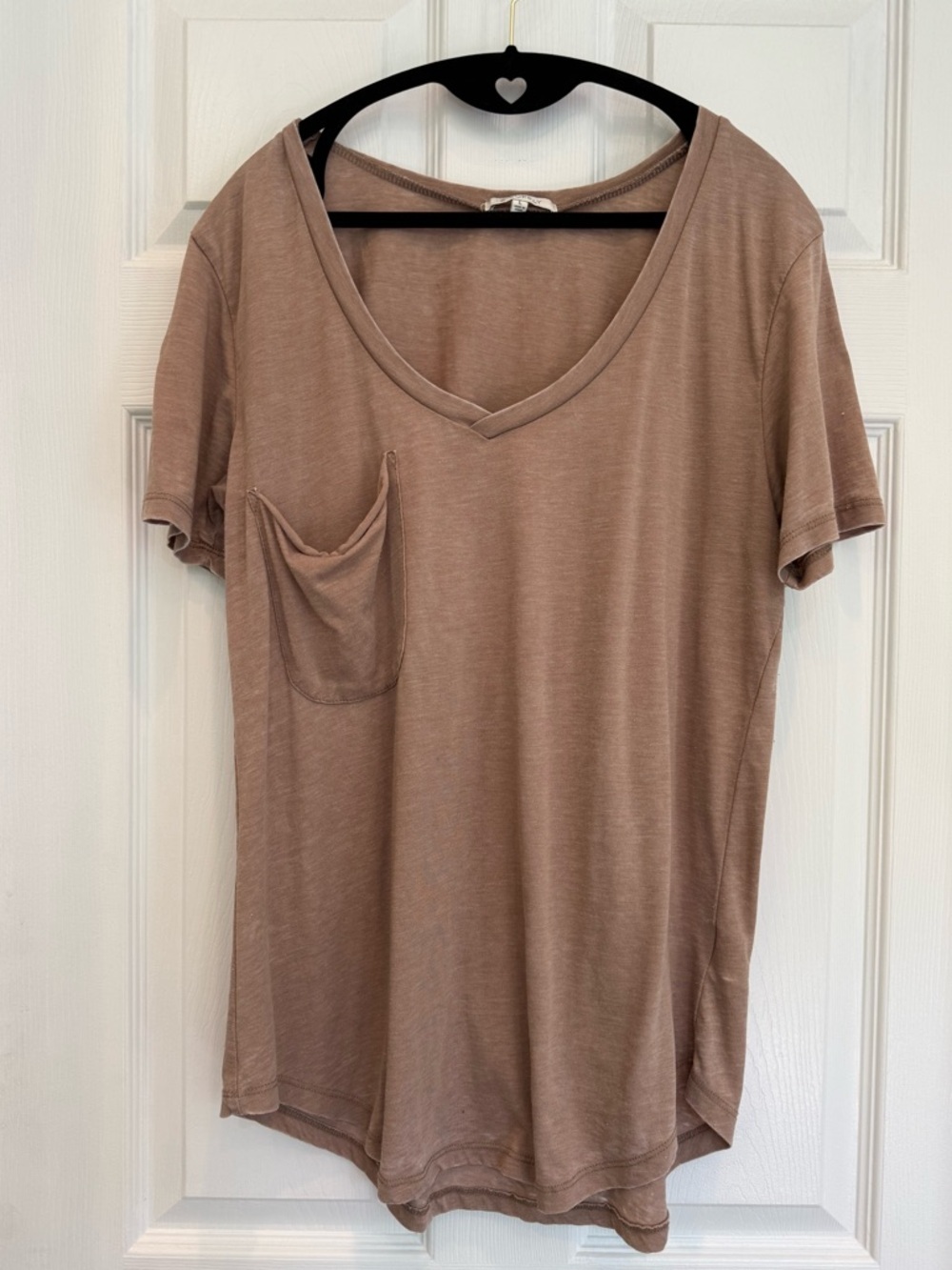 Z Supply Taupe V-Neck Burnout Pocket Tee